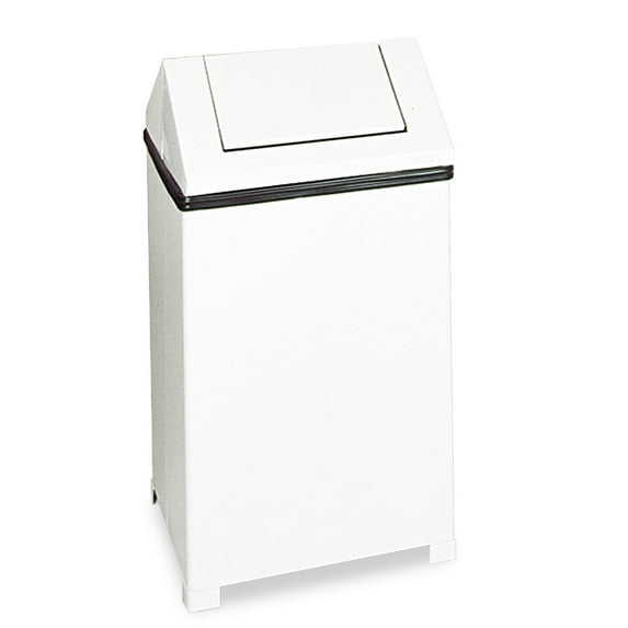 Rubbermaid Commercial Fire-Safe Swing Top Receptacle, Square, Steel, 14gal, White