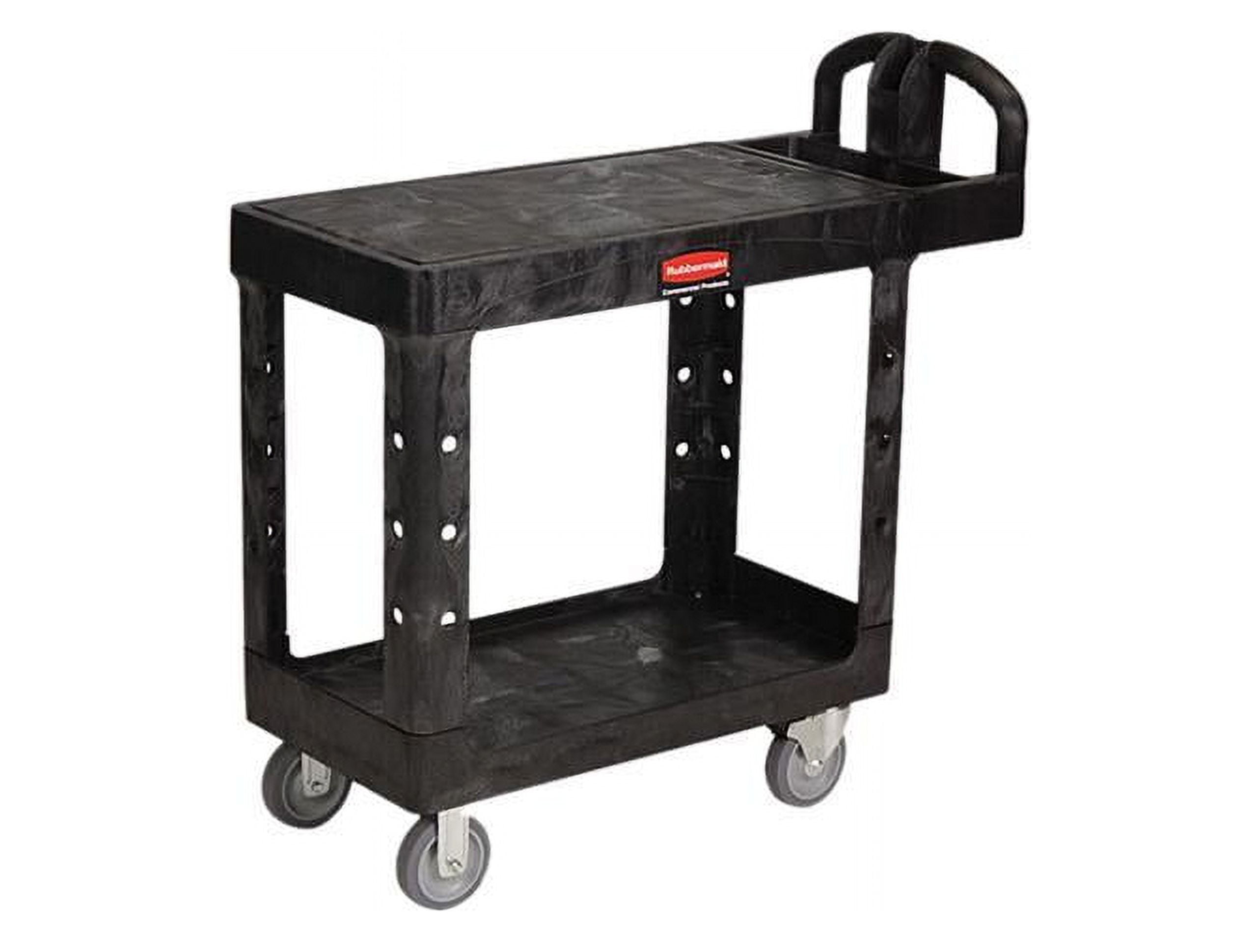 Rubbermaid FG450500BLA Black Small Flat Two Shelf Utility Cart with  Ergonomic Handle
