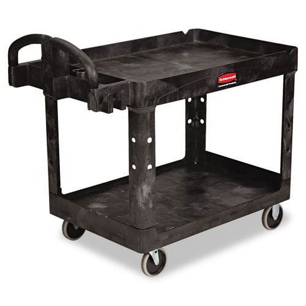 Ergonomic Black Heavy-Duty Utility Cart with Dual Shelves and Storage