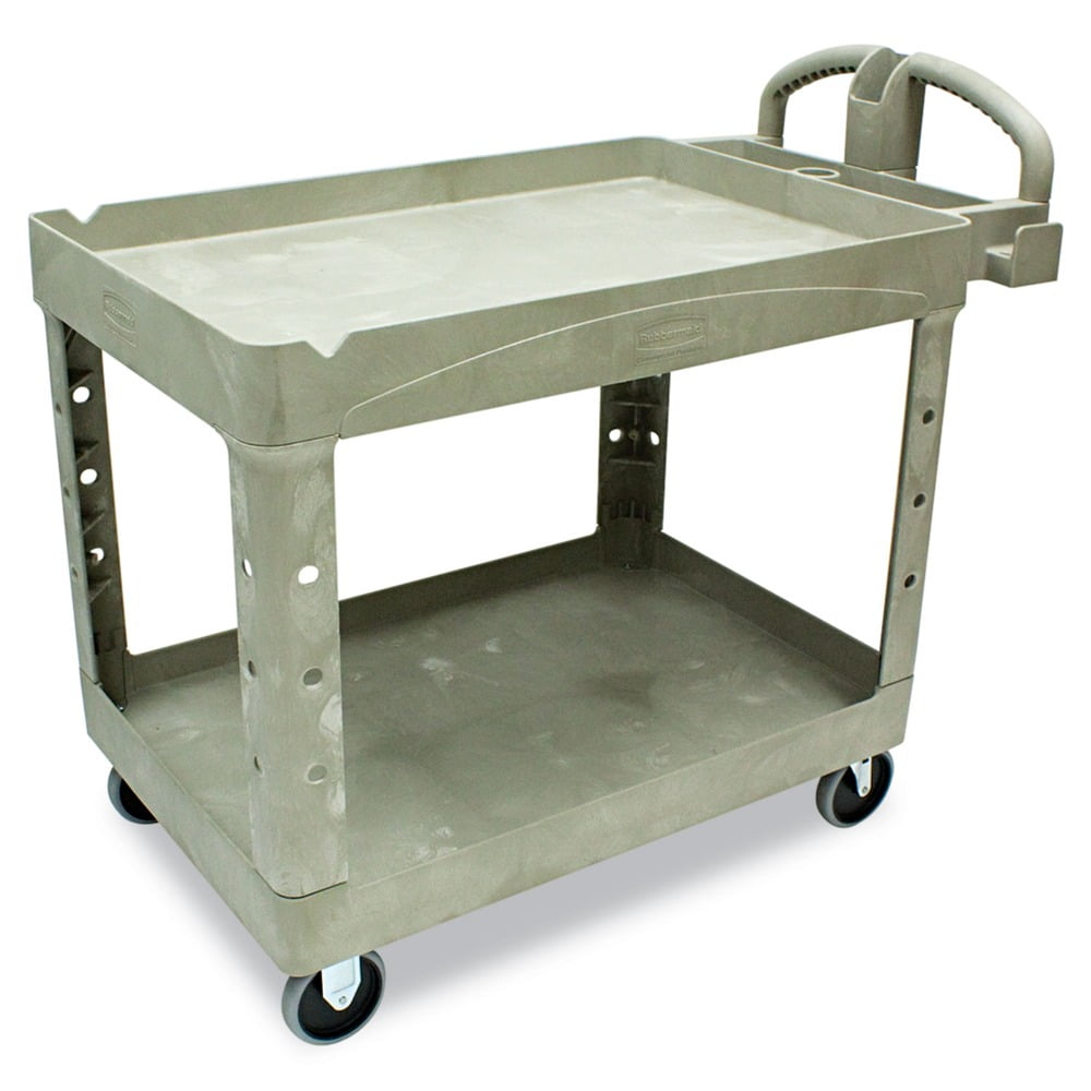 Beige Heavy-Duty 2-Shelf Utility Cart with Lipped Shelves