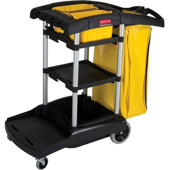 Rubbermaid Commercial High Capacity Cleaning Cart, 21.75w x 49.75d x 38.38h, Black -RCP9T7200BK