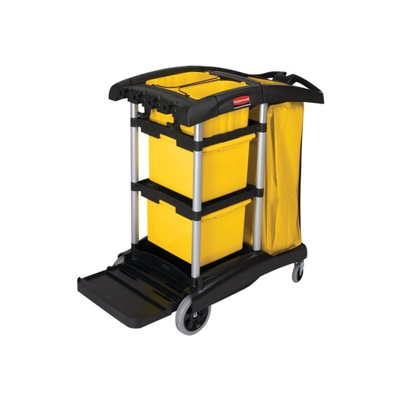 Rubbermaid Commercial High Capacity Cleaning Cart, 21.75w x 49.75d x 38.38h, Black -RCP9T7200BK