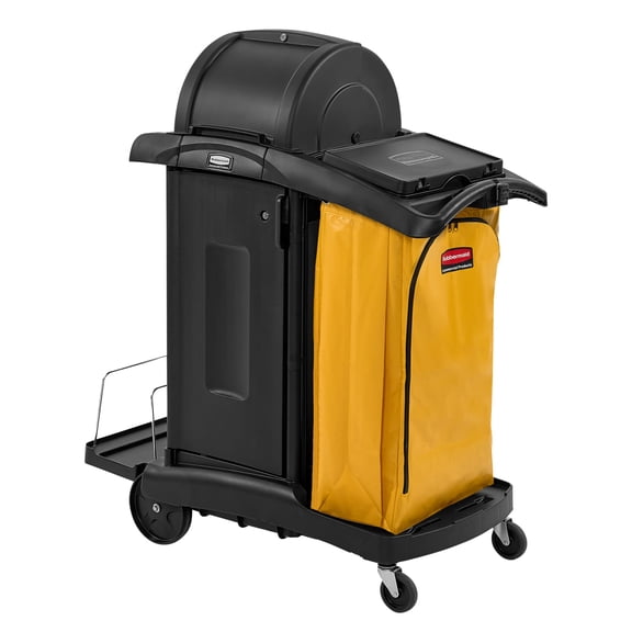 Rubbermaid Commercial Products Janitorial Cleaning Cart with Doors and Hood High Security, Black