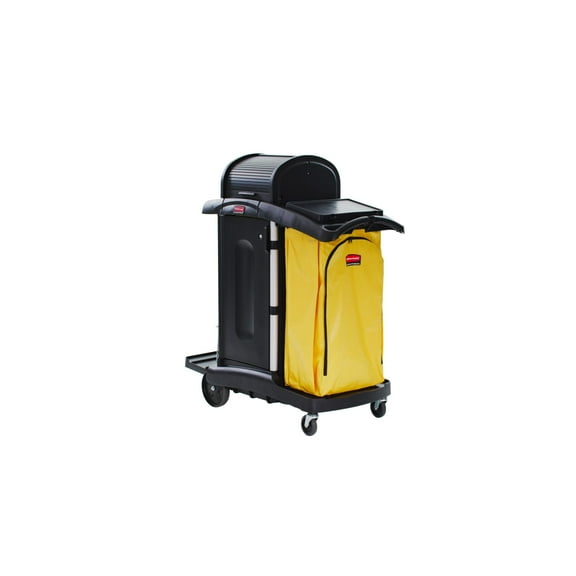 Rubbermaid Commercial Products Janitorial Cleaning Cart with Doors and Hood High Security, Black