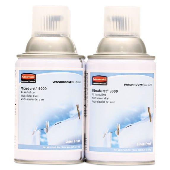 Rubbermaid Commercial Products Microburst 9000 5.3 oz aerosol air freshener refill linen fresh 4-pack