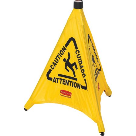 Rubbermaid Commercial Multi-Lingual Caution Safety Cone - 1 Each - Caution, Attention, Cuidado Print/Message - 21" Width x 20" Height - Durable, Multilingual - Yellow | Bundle of 5 Each