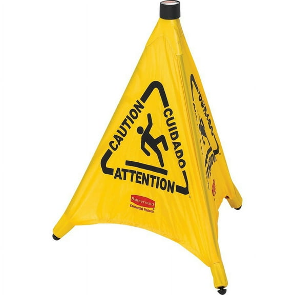 Rubbermaid Commercial Multi-Lingual Caution Safety Cone - 1 Each - Caution, Attention, Cuidado Print/Message - 21" Width x 20" Height - Durable, Multilingual - Yellow | Bundle of 5 Each