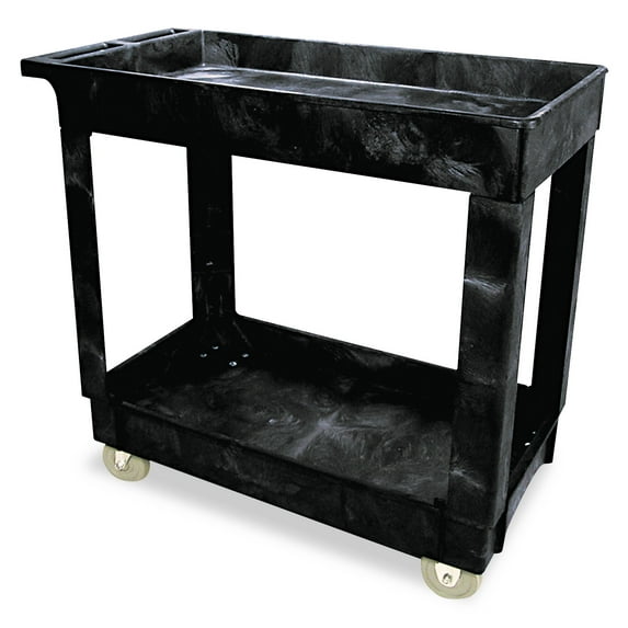Rubbermaid Commercial Prod. Service/utility Cart, Two-shelf, 34.13w X 17.38d X 32.38h, Black