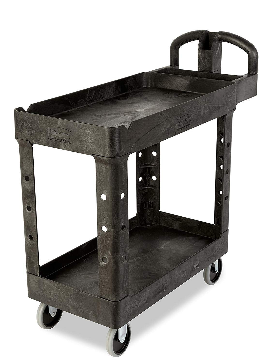 Black Heavy-Duty 2-Shelf Plastic Utility Cart