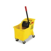 Rubbermaid Commercial Products 31 QT Tandem Mop Bucket and Wringer Combo on Wheels, Yellow, for Floor Cleaning/Wet Mopping