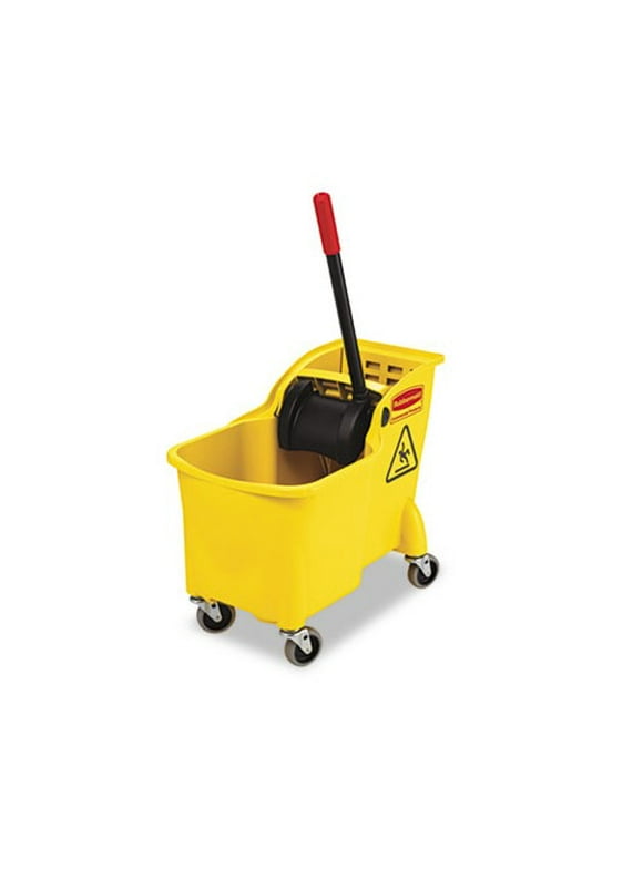 Rubbermaid Commercial Products 31 QT Tandem Mop Bucket and Wringer Combo on Wheels, Yellow, for Floor Cleaning/Wet Mopping