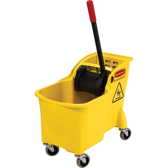 Rubbermaid Commercial Products 31 QT Tandem Mop Bucket and Wringer Combo on Wheels, Yellow, for Floor Cleaning/Wet Mopping