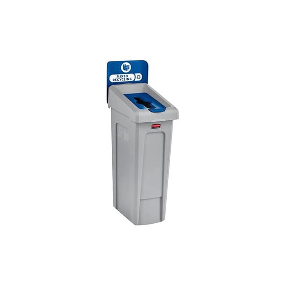 Rubbermaid Commercial Products B3178673 Slim Jim 1-Stream Recycling Station for Mixed Recyclables - 23 gal - Gray & Blue