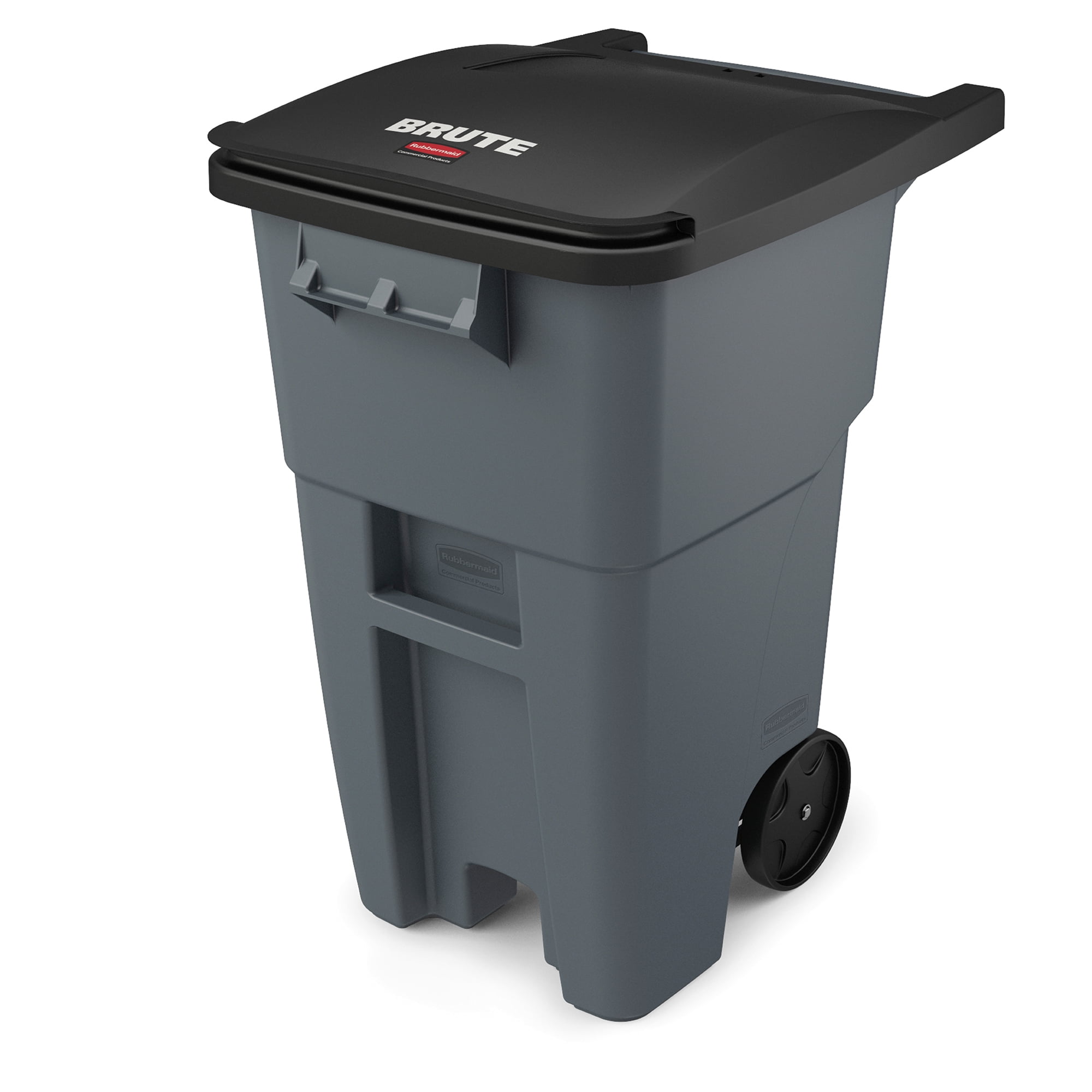 Rubbermaid Commercial Products BRUTE Roll-Out Trash Can with Lid, Square, 50 Gallon, Gray