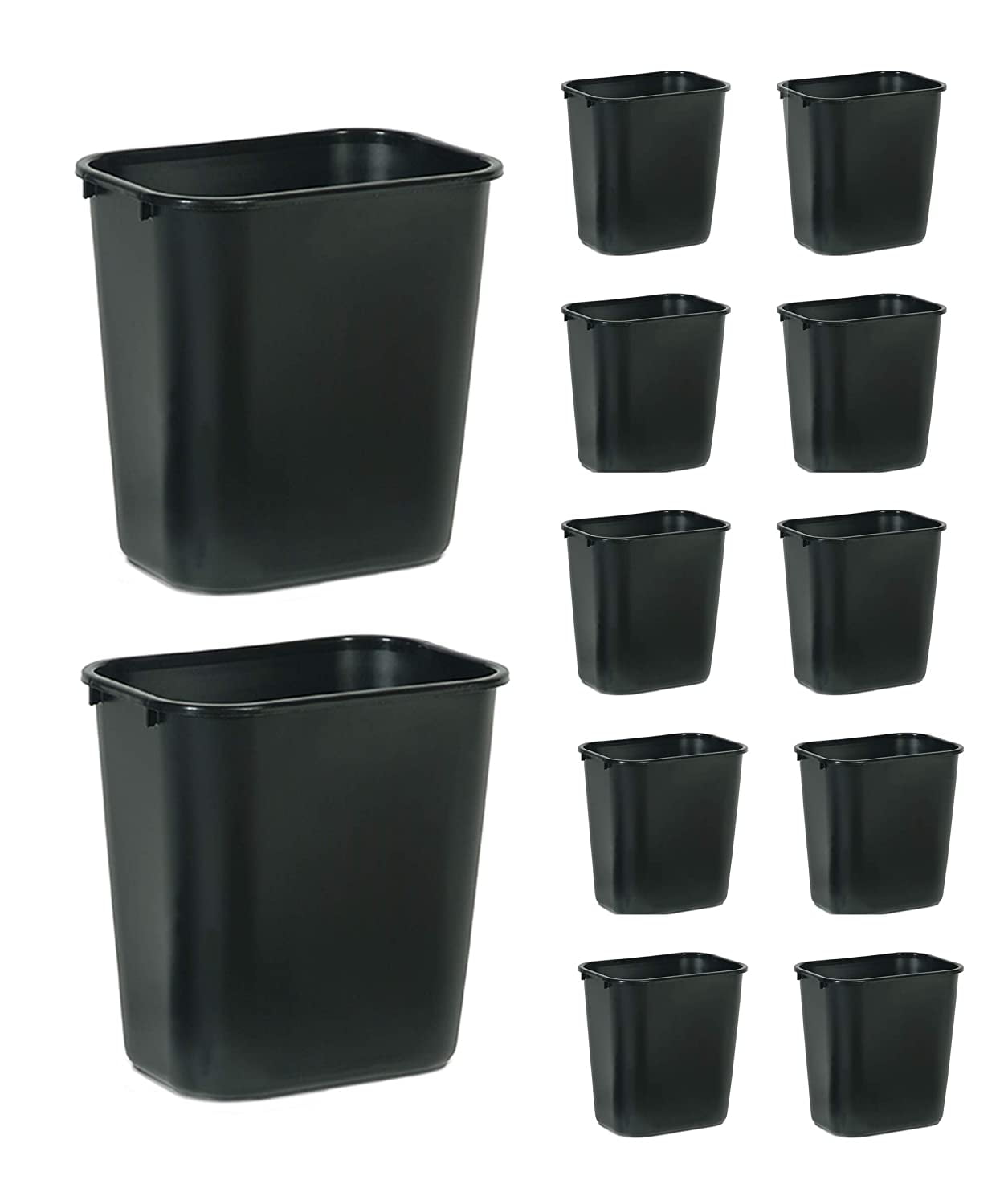Rubbermaid Commercial Products Fg295600Bla Plastic Resin Wastebasket Trash Can for Bedroom Bathroom, Office, 7 Gallon/28 Quart, Black (Pack of 12)