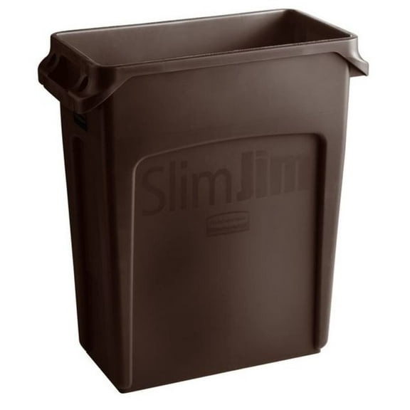 Rubbermaid Vented Slim Jim 16 Gallon Brown High-Quality Resin Container