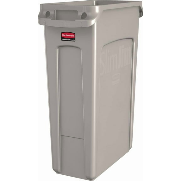 Rubbermaid Commercial Products Slim Jim Plastic Rectangular Trash/Garbage Can/Bin with Venting Channels, 23 GAL, Beige, for Kitchens/Classrooms/Offices/Back of House