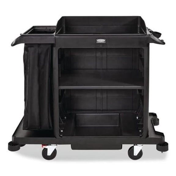 Rubbermaid Commercial RCP2202585 Compact Housekeeping Cart - Plastic - 3 Shelves 1 Bin - Black