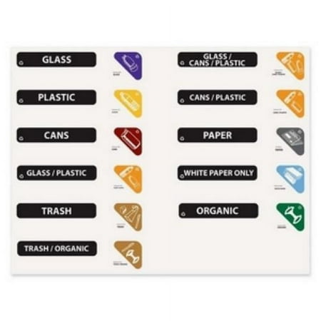 Rubbermaid Commercial Recycle Label Kit, 44 Labels in Three Languages, 8 x 1-1/2