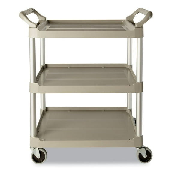 Rubbermaid Commercial Service Cart, 200-lb Capacity, Three-Shelf, 18.63w x 33.63d x 37.75h, Off-White -RCP342488OWH