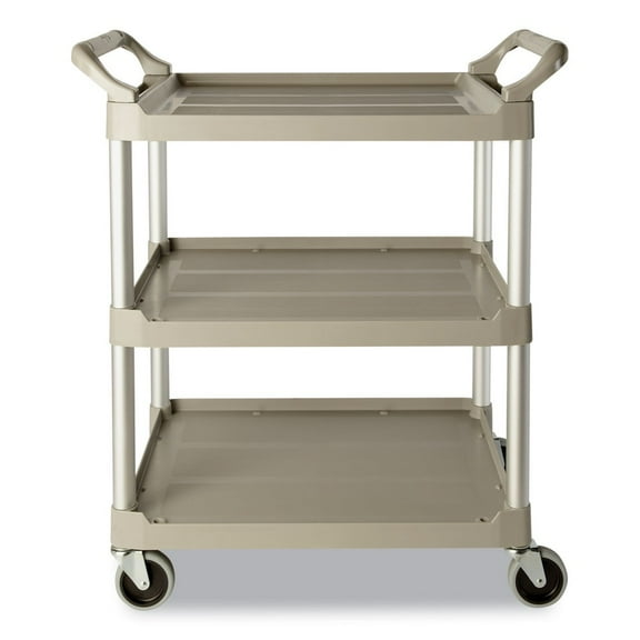 Rubbermaid Commercial Service Cart, 200-lb Capacity, Three-Shelf, 18.63w x 33.63d x 37.75h, Off-White -RCP342488OWH