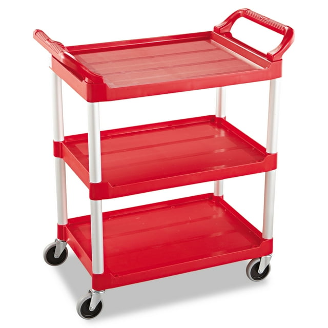 Rubbermaid Commercial Service Cart, 200-lb Capacity, Three-Shelf, 18.63w x 33.63d x 37.75h, Red -RCP342488RED