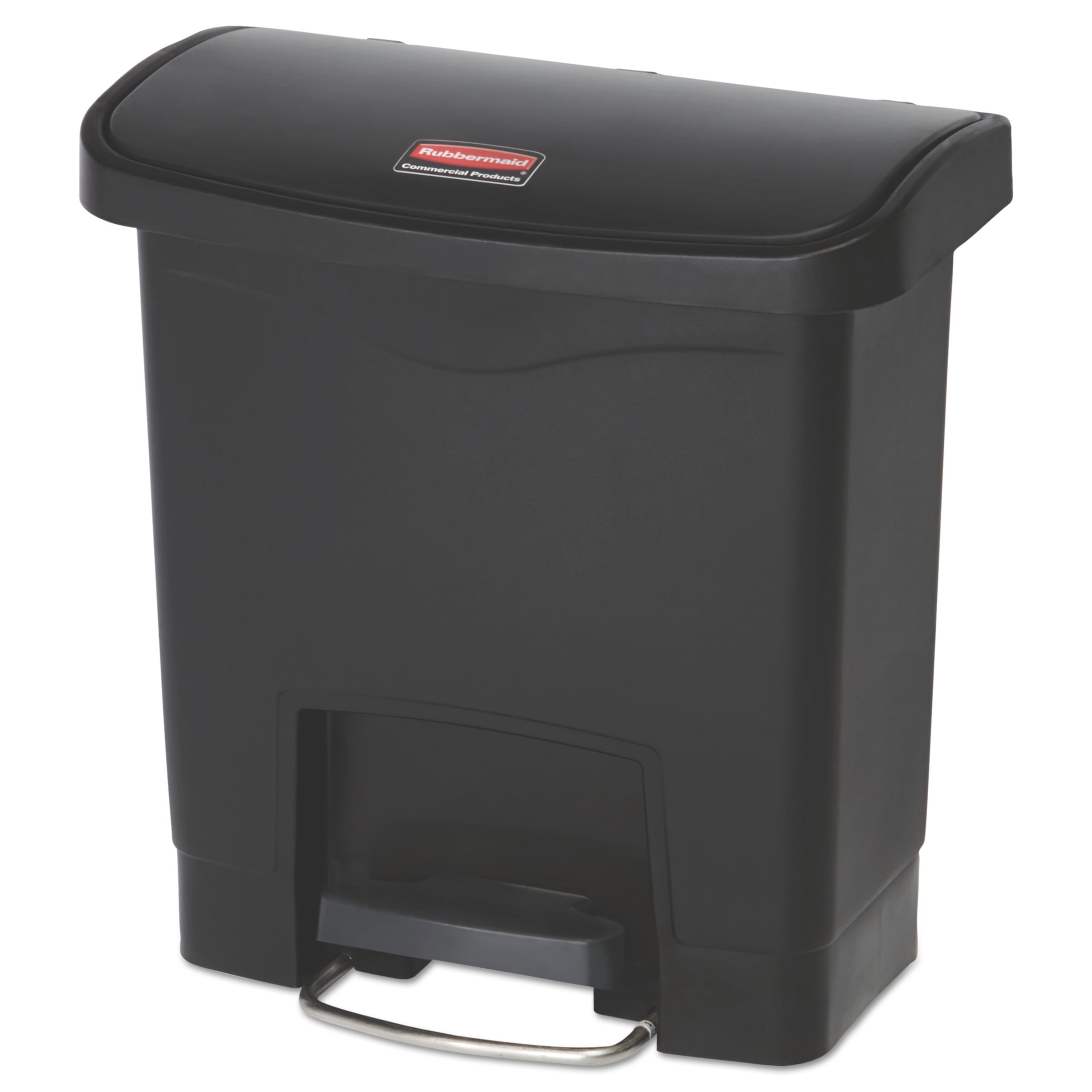 Rubbermaid Commercial Slim Jim Resin Step-On Container, Front Step Style, 4 gal, Black