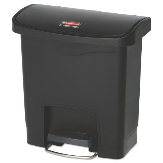 Rubbermaid Commercial Slim Jim Resin Step-On Container, Front Step Style, 4 gal, Black