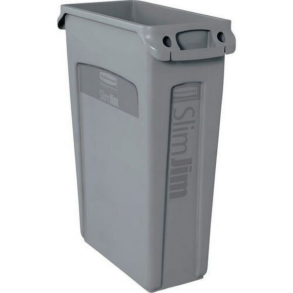 Rubbermaid Commercial Slim Jim Vented Container 23 gal Capacity - Rectangular - Durable, Handle - 30" Height x 11" Width x 22" Depth - Gray