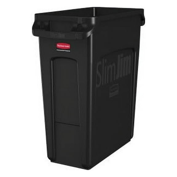 Rubbermaid Commercial Slim Jim with Venting Channels 16 gal Capacity - Rectangular - Chemical Resistant, Durable, Handle, Vented, Crush Resistant - 25" Height x 11" Width - Black