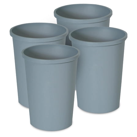 Rubbermaid Commercial Untouchable Trash Can, Plastic Waste Bin, 11 Gallon, Gray, 4 Pack