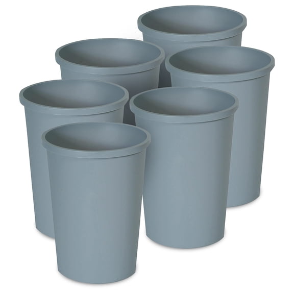 Rubbermaid Commercial Untouchable Trash Can, Plastic Waste Bin, 11 Gallon, Gray, 6 Pack