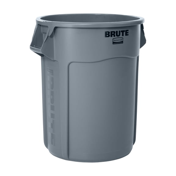 Rubbermaid Commercial Vented Round Brute Container, 55 gal, Plastic, Gray