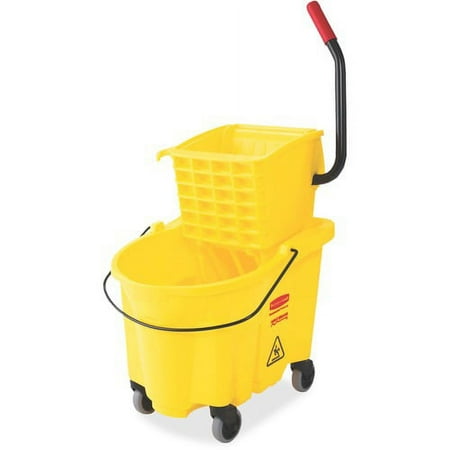Rubbermaid Commercial Wave Brake Side Press Mop Bucket - 26 quart - 16.8" x 15.6" x 18.6" - Tubular Steel, Plastic - Yellow - 1 Each | Bundle of 10 Each