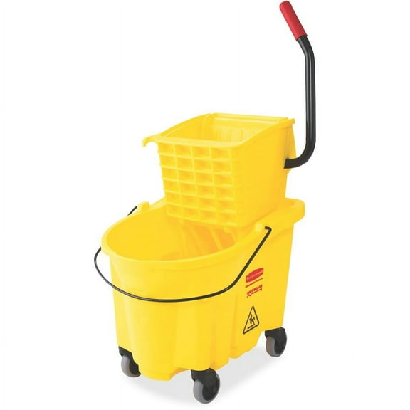 Rubbermaid Commercial Wave Brake Side Press Mop Bucket - 26 quart - 16.8" x 15.6" x 18.6" - Tubular Steel, Plastic - Yellow - 1 Each