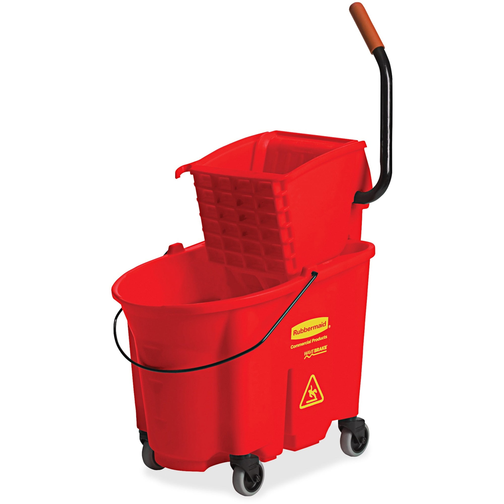 Rubbermaid Commercial Wavebrake 35 Qt Side Press & Wringer - 35 Quart - Splash Resistant - 36.5" X 15.7" X 20.1" - Tubular Steel, Plastic - Red - 1 / Carton