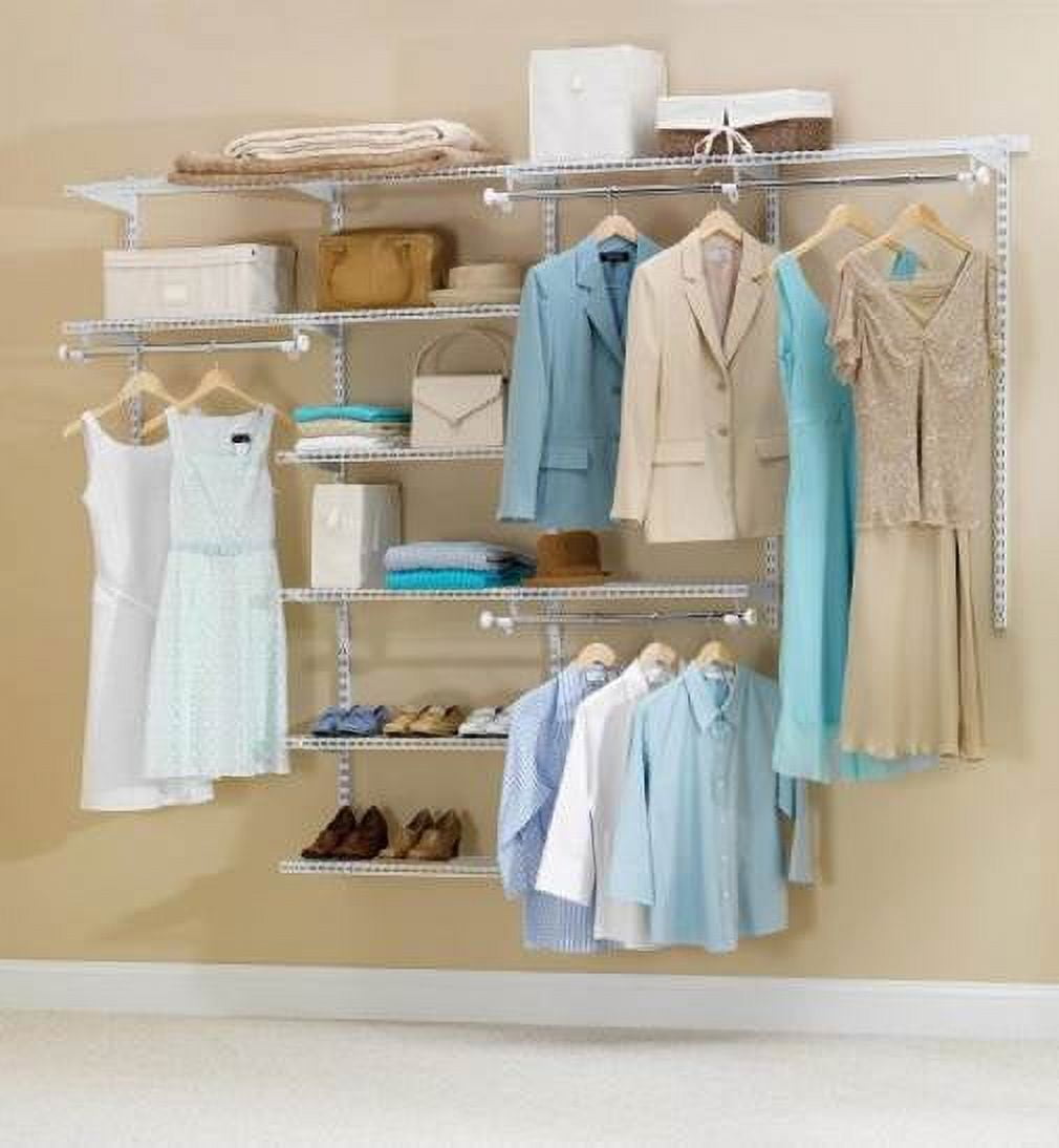 White Adjustable Wire Closet System with Telescoping Rods
