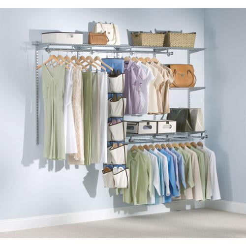 White Adjustable Metal Closet Kit with Shelving and Hanging Storage