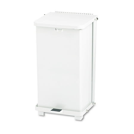Rubbermaid Commercial FGST12EPLWH Defenders 6.5-Gallon Steel Square Garbage Can Kitchen Biohazard Step Can - White