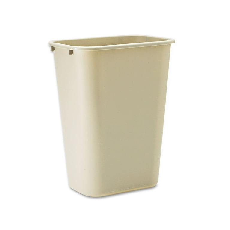 Rubbermaid Desk Side Rectangular Plastic Wastebasket, Beige, 10.25 gal