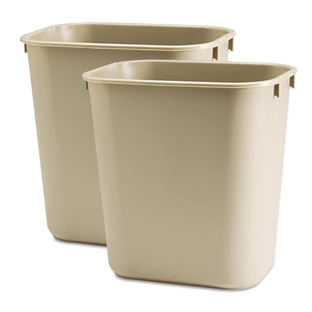 Rubbermaid Deskside Wastebasket, Versatile Plastic Trash Can, 3.5 Gallon, Beige, 2 Pack