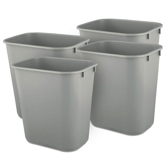 Rubbermaid Deskside Wastebasket, Versatile Plastic Trash Can, 3.5 Gallon, Gray, 4 Pack