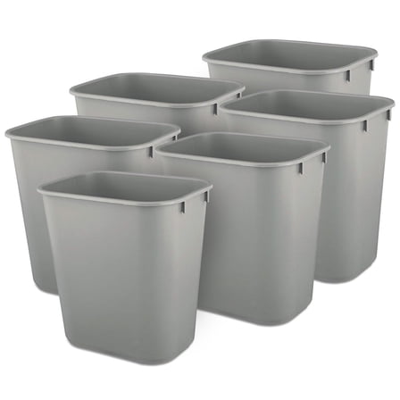 Rubbermaid Deskside Wastebasket, Versatile Plastic Trash Can, 3.5 Gallon, Gray, 6 Pack