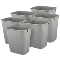 Rubbermaid Deskside Wastebasket, Versatile Plastic Trash Can, 3.5 Gallon, Gray, 6 Pack