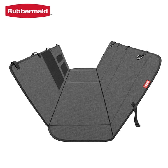 Rubbermaid Dog Car Seat Cover Back Seat Extender, Waterproof Hard Bottom Dog Hammock, Foldable Scratch Resistant Non-Slip Seat Protector with Mesh Window & Storage Pockets, Universal Fit,Gray