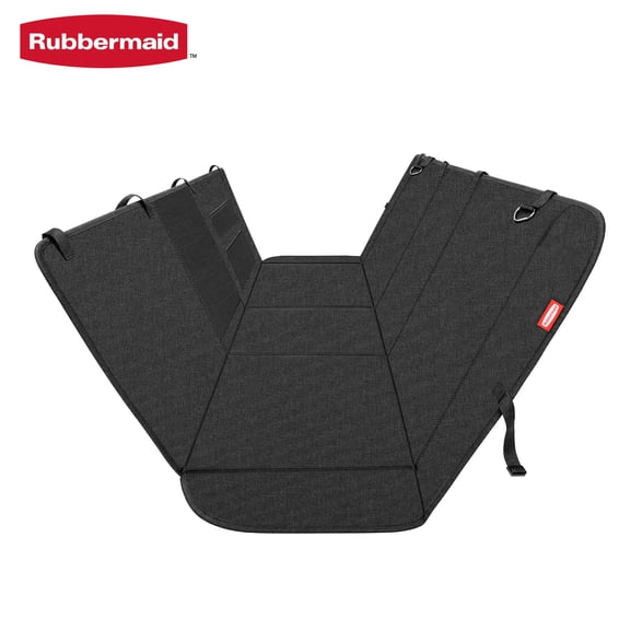 Rubbermaid Dog Car Seat Cover Back Seat Extender, Waterproof Hard Bottom Dog Hammock, Foldable Scratch Resistant Non-Slip Seat Protector with Mesh Window & Storage Pockets, Universal Fit,Black