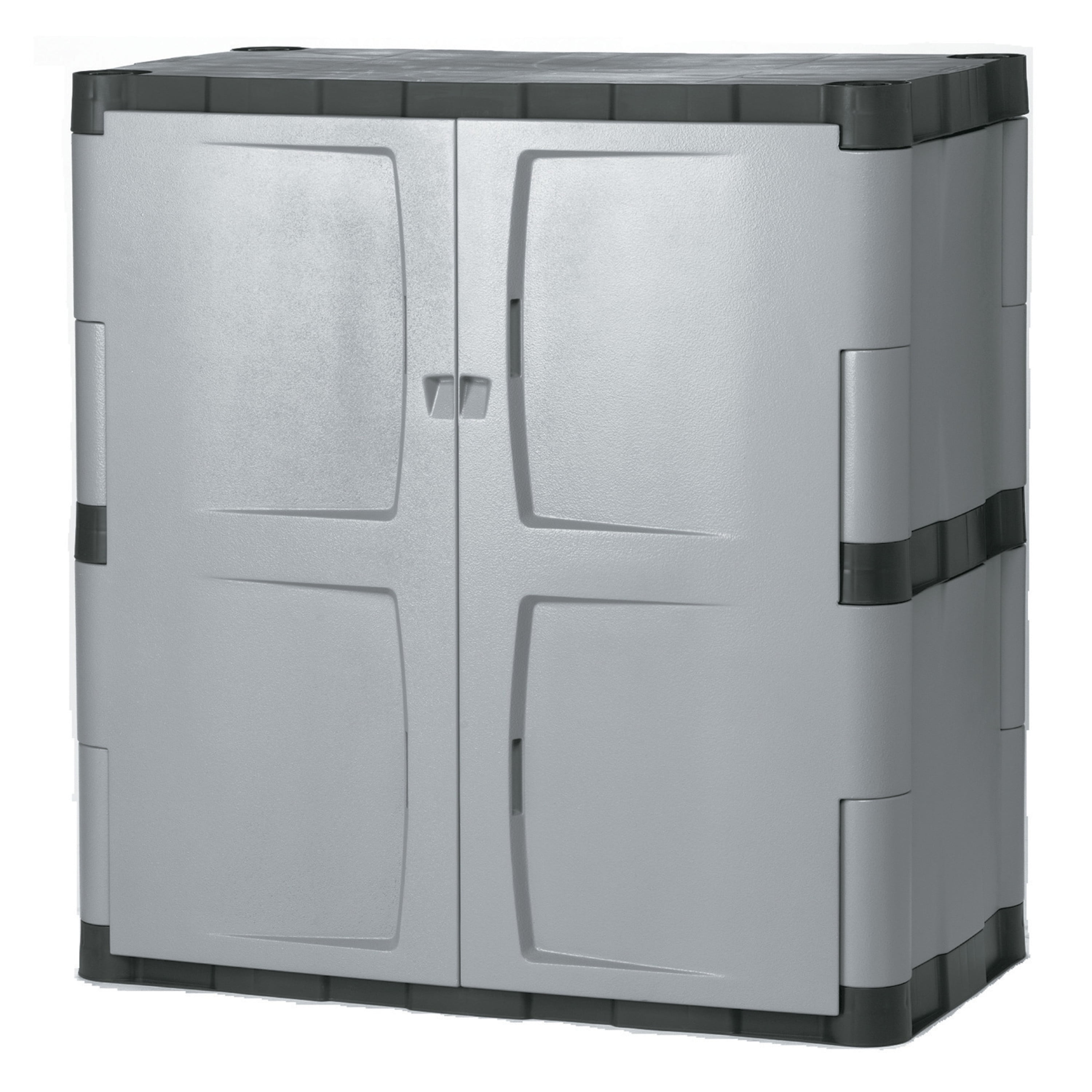 Rubbermaid Double-Door 2-Shelf Cabinet, Black and Gray