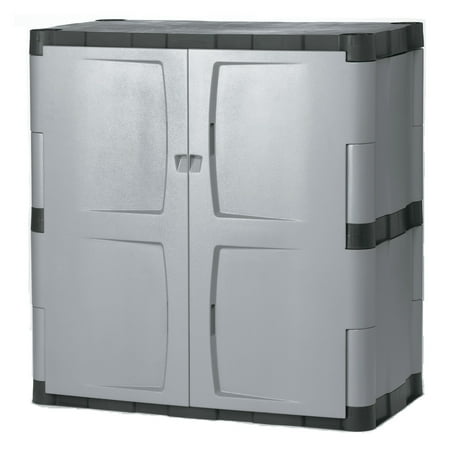Rubbermaid Double-Door 2-Shelf Cabinet, Black and Gray