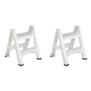 Rubbermaid EZ Two Step Durable Folding Plastic Ladder Step Stool, White 2 Pack