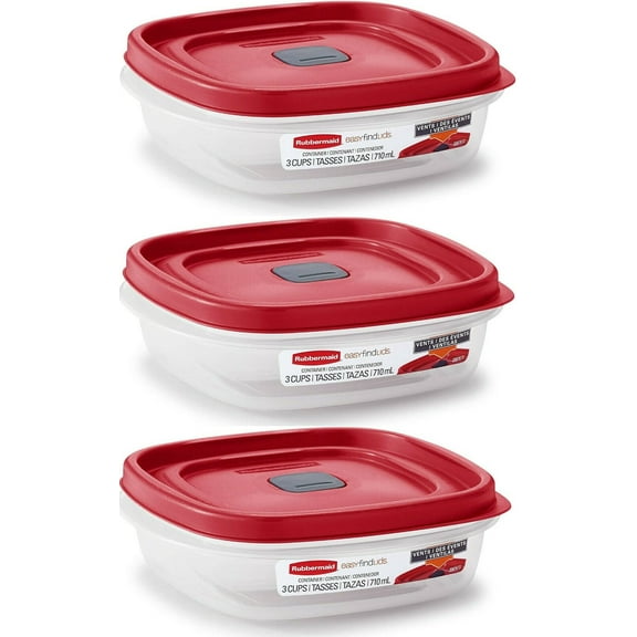 Rubbermaid Easy Find Lids 3-Cup Food Storage Containers with Red Vented Lids (Pack of 3 containers)